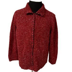 Crazy Horse Liz Claiborne Womens 1 Red Speckled Full Zip Cardigan Sweater Jacket